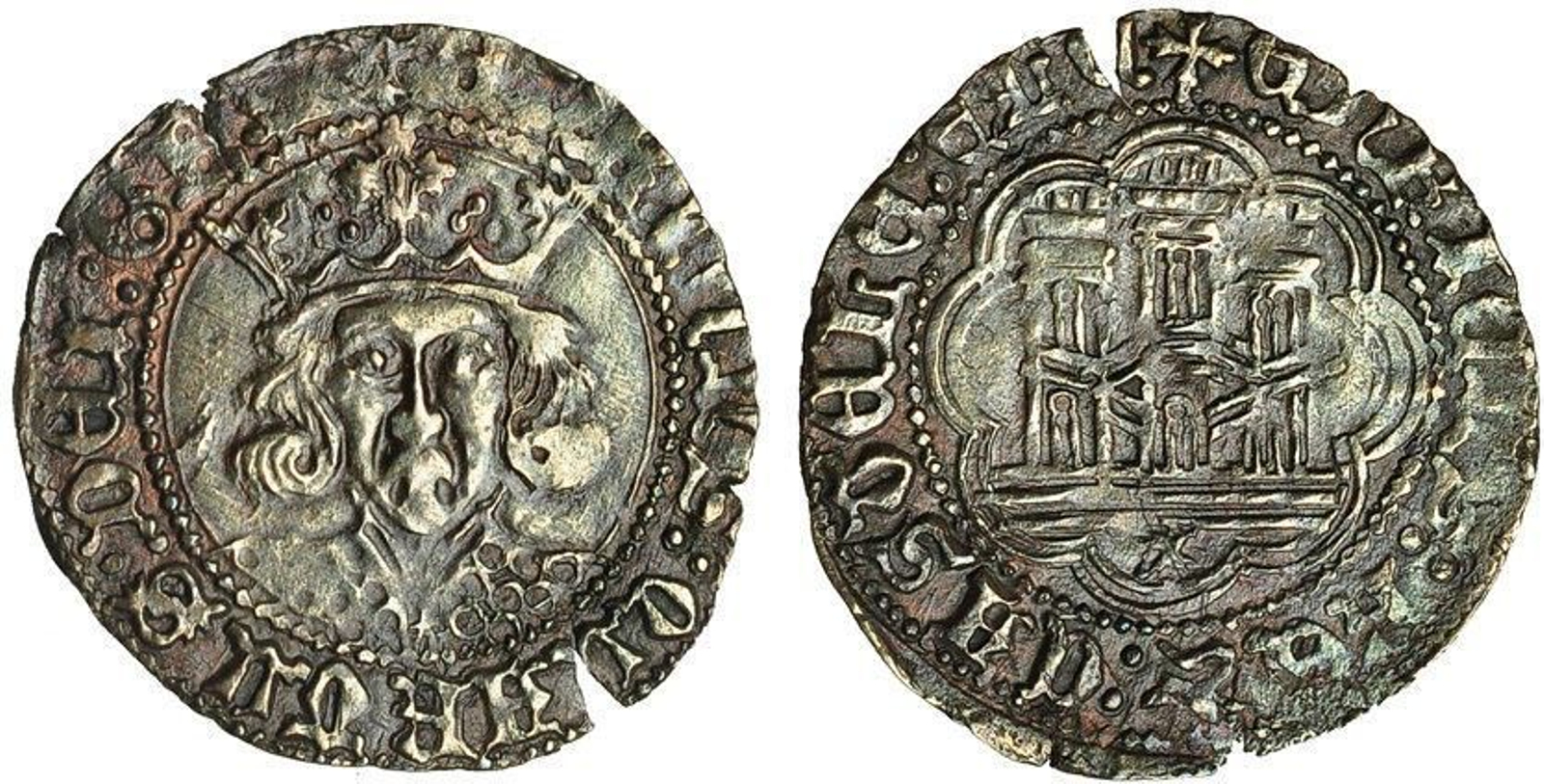 Moneda de cuarto de vellón con marca “X” de Enrique IV de Castilla y León acuñada en Xeres de la Frontera entre 1471 y 1474. Moneda de cuarto de vellón con marca “X” de Enrique IV de Castilla y León acuñada en Xeres de la Frontera entre 1471 y 1474.
