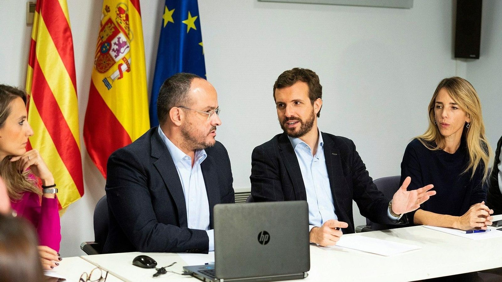 Casado, este sábado en la sede del PP de Cataluña.