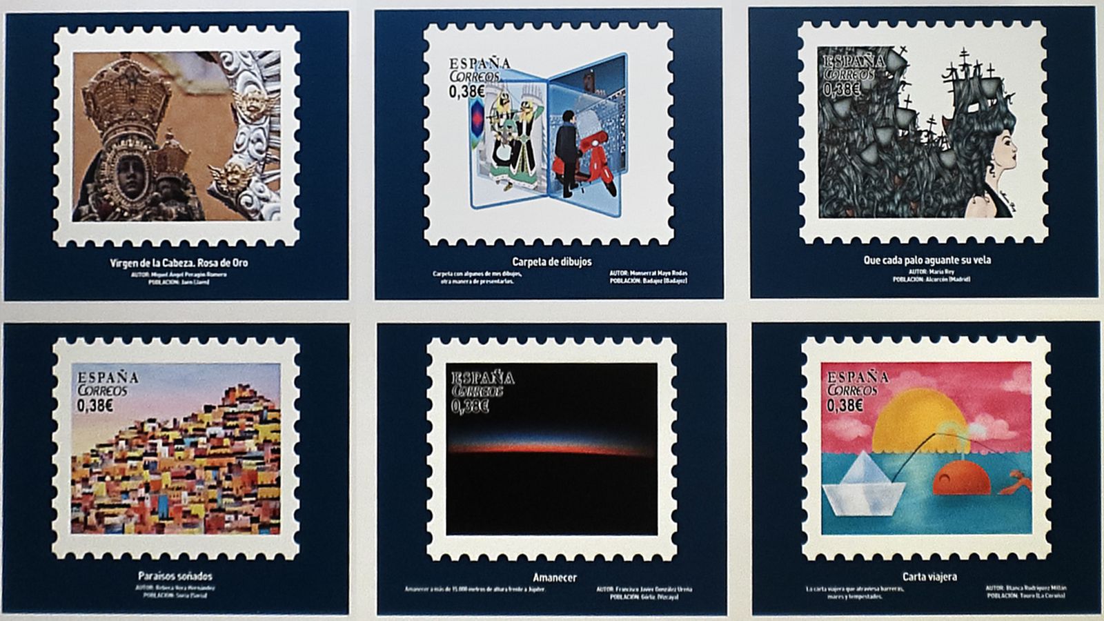 Sellos finalistas de otra edición del concurso de Correos.