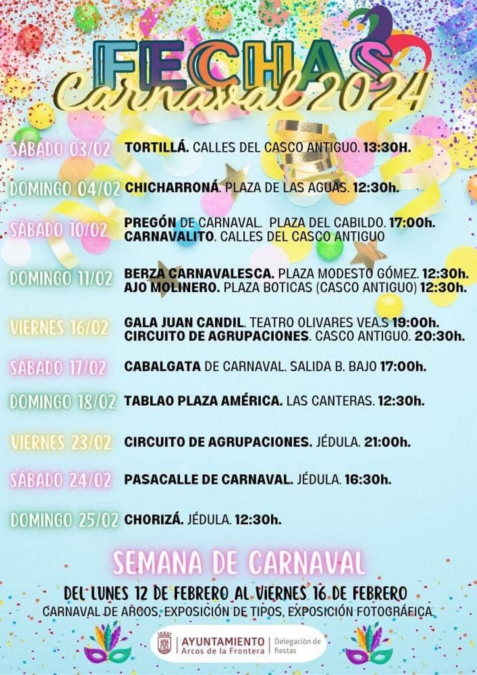 Cartel de la Semana de Carnaval de Arcos de la Frontera 2024. Cartel de la Semana de Carnaval de Arcos de la Frontera 2024.