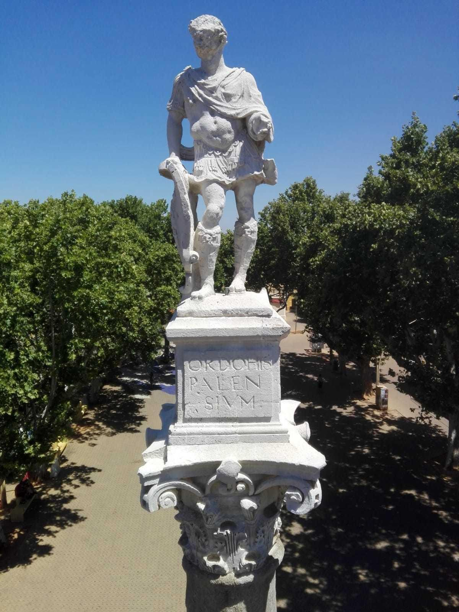 Trabajos de limpieza en los columnas de la Alameda de Hércules