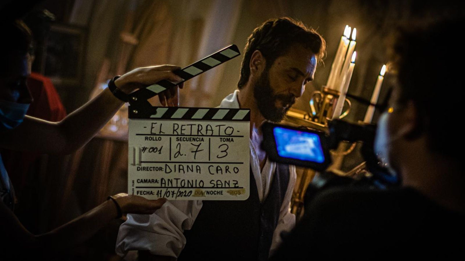 Un momento del rodaje con el actor Cristóbal Araque.