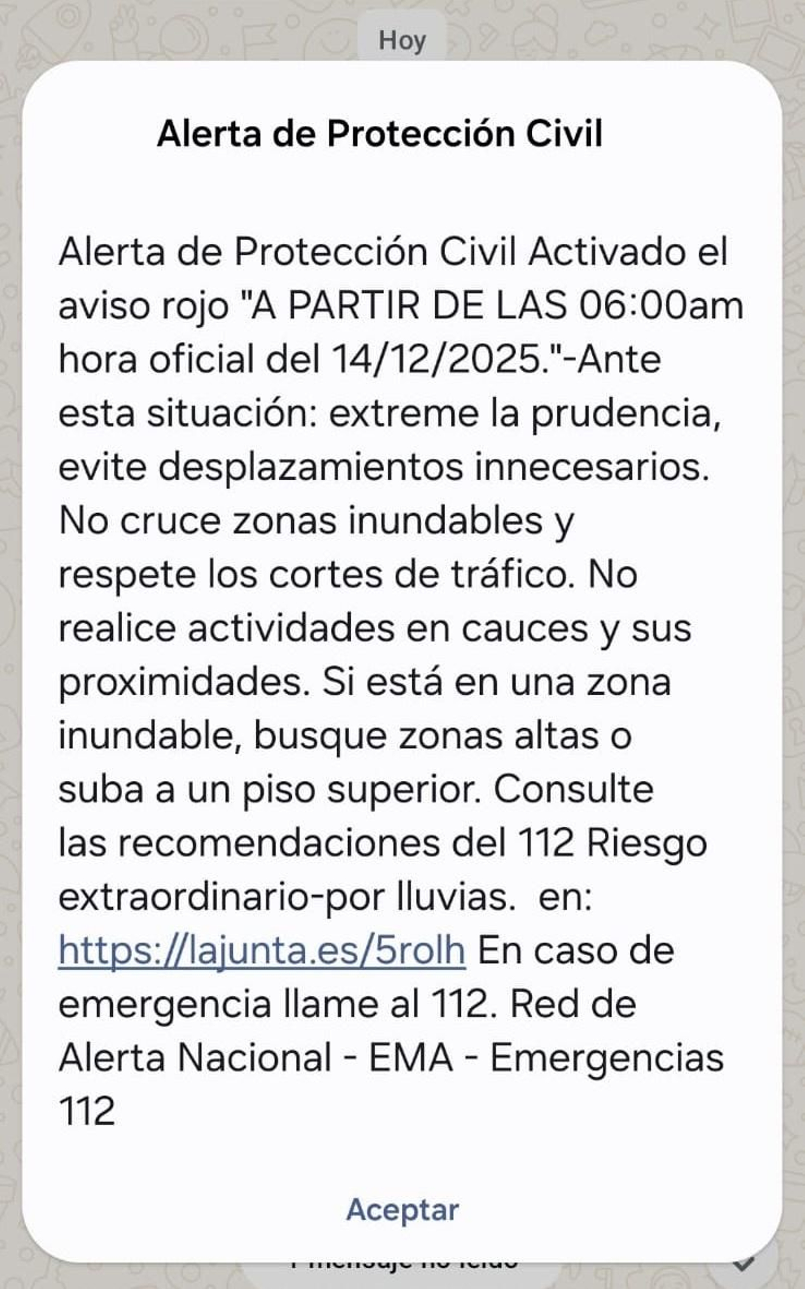 Mensaje completo Es Alert enviado anoche