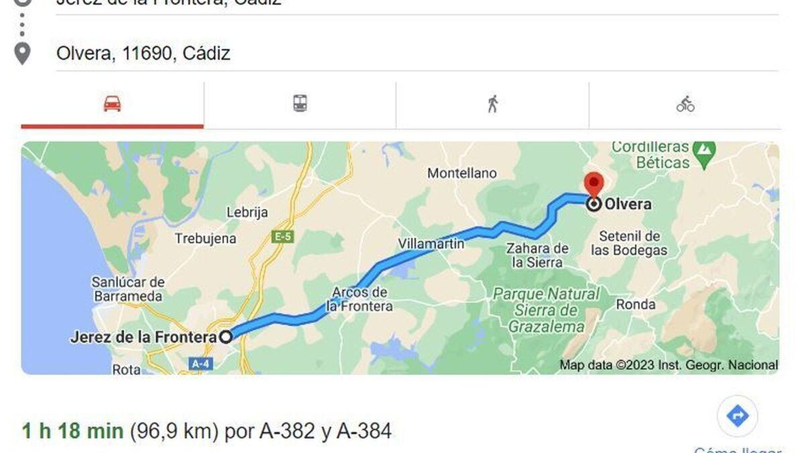 Distancia Jerez- Olvera. Distancia Jerez- Olvera.