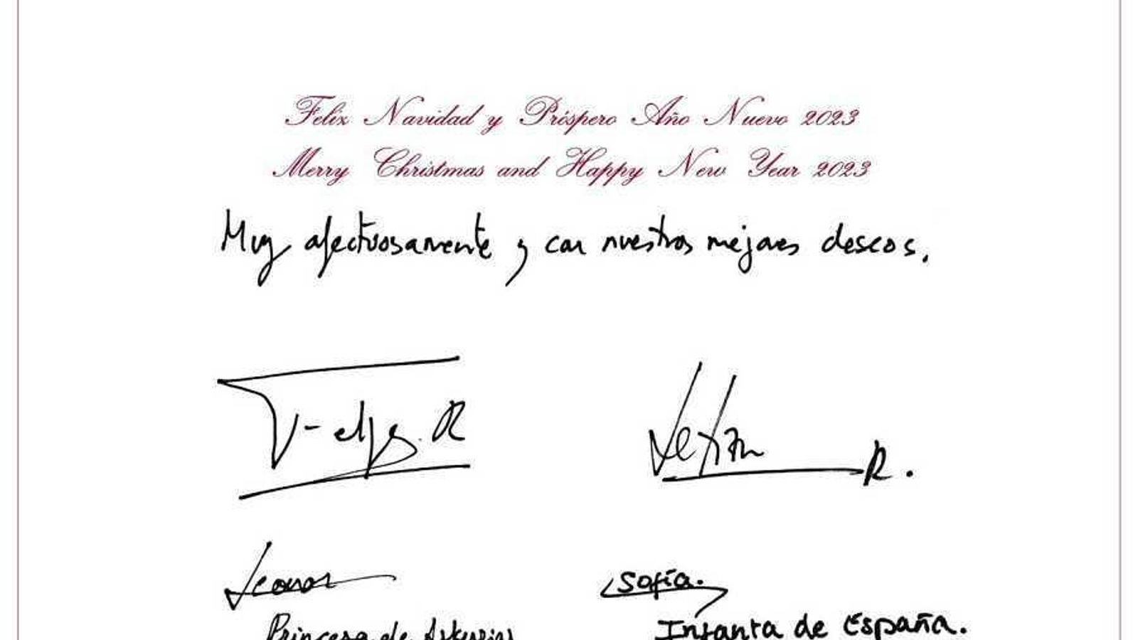 Firmas en el reverso de la postal navideña de la Zarzuela