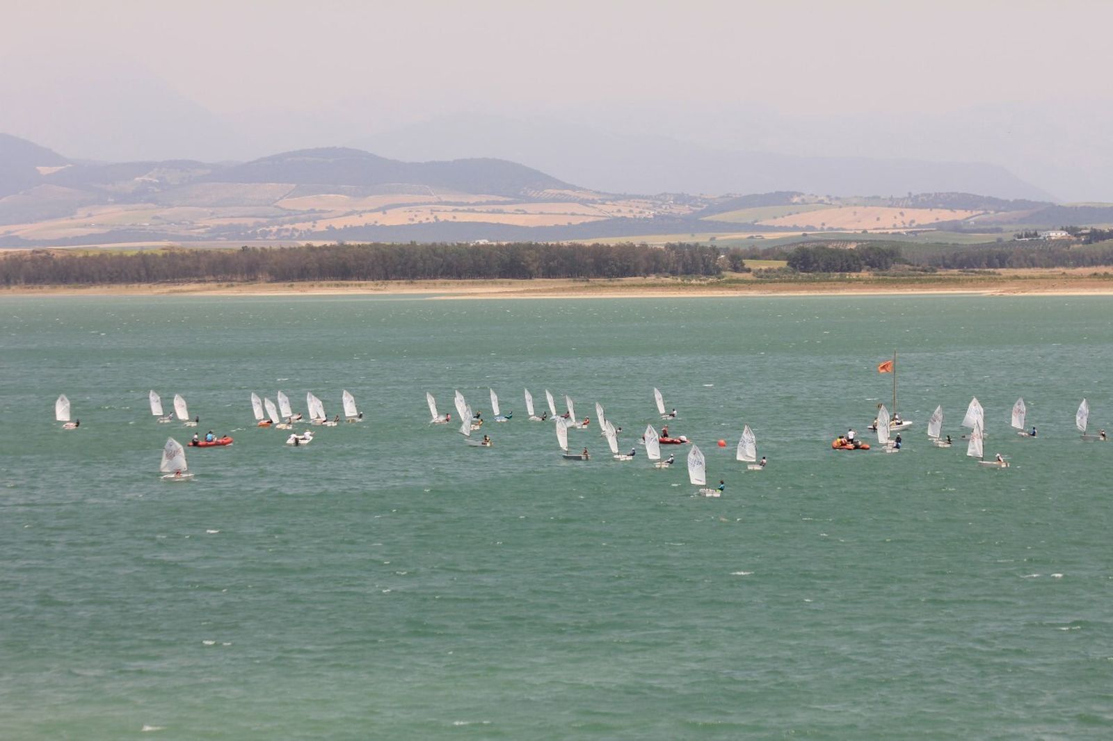 Embarcaciones de la clase Óptimist durante la cita del fin de semana en Bornos.