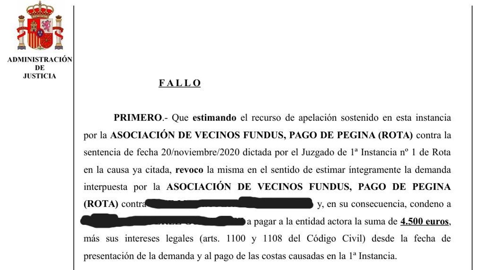 Fallo de la Audiencia Provincial de Cádiz para que el arquitecto abone los 4.500 euros a Fundus. Fallo de la Audiencia Provincial de Cádiz para que el arquitecto abone los 4.500 euros a Fundus.