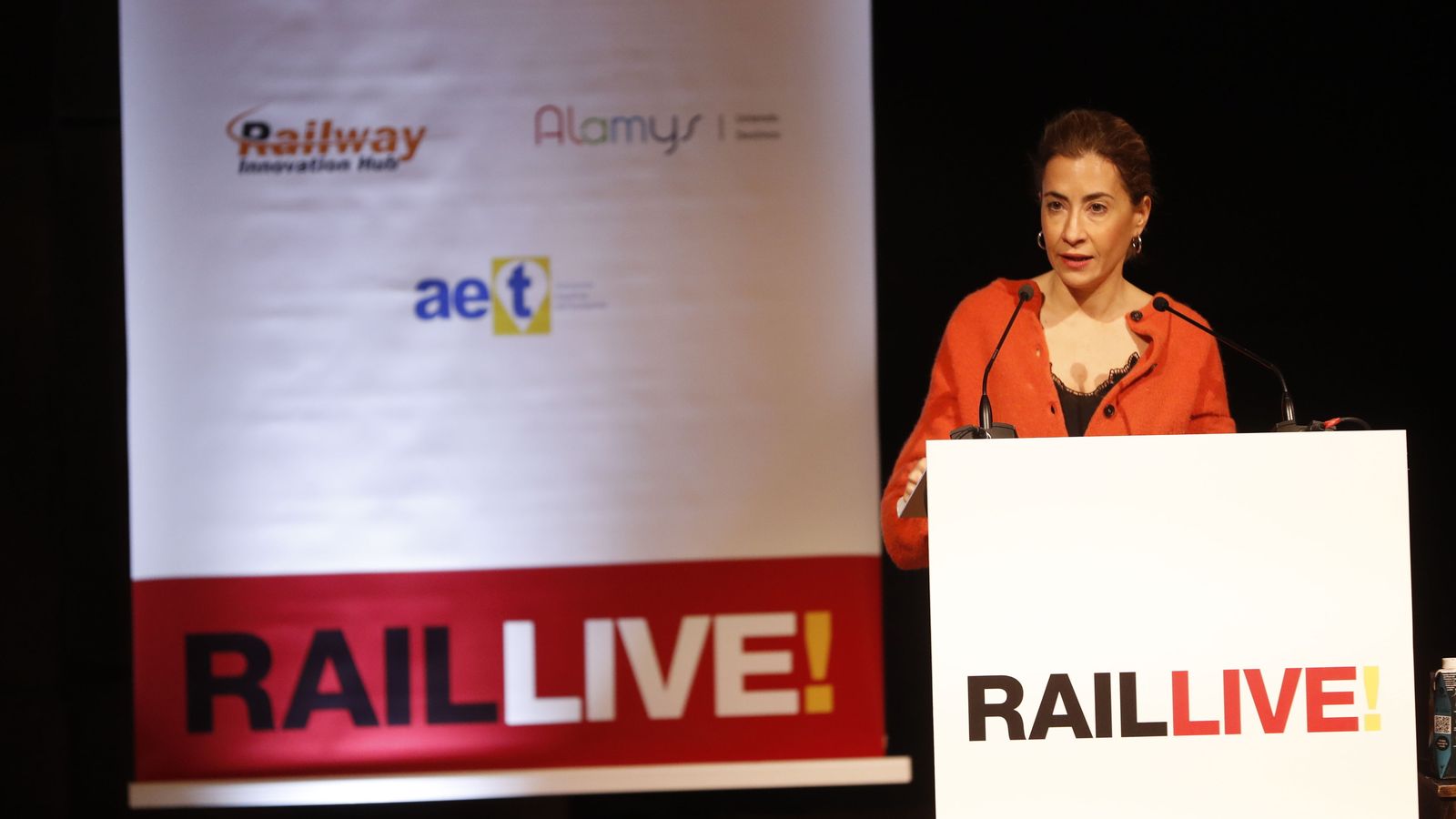 La ministra de Transportes, Raquel Sánchez, durante la inauguración de la feria Rail Live en Málaga.