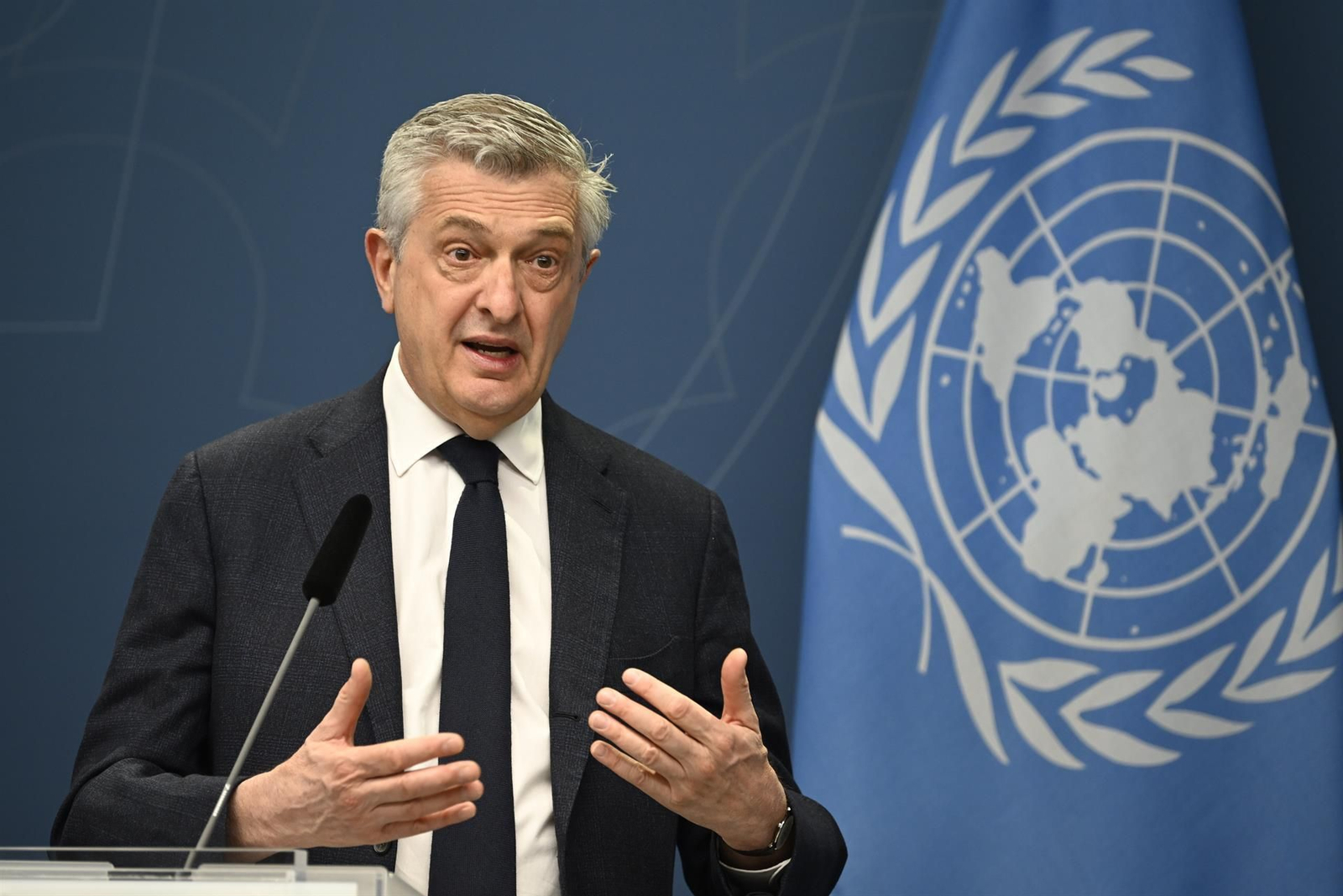 El alto comisionado de la ONU para los refugiados, Filippo Grandi, en una comparencia este miércoles en Estocolmo.