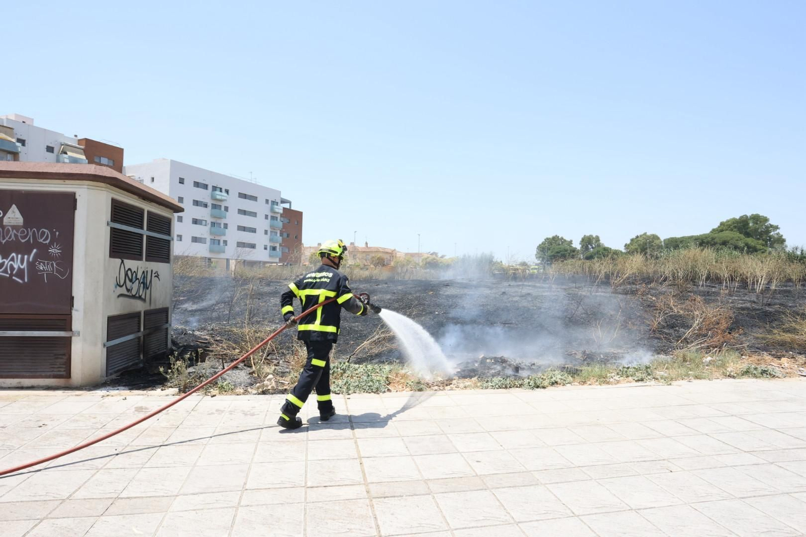 Incendio de pastos junto a la avenida de Espera en Jerez