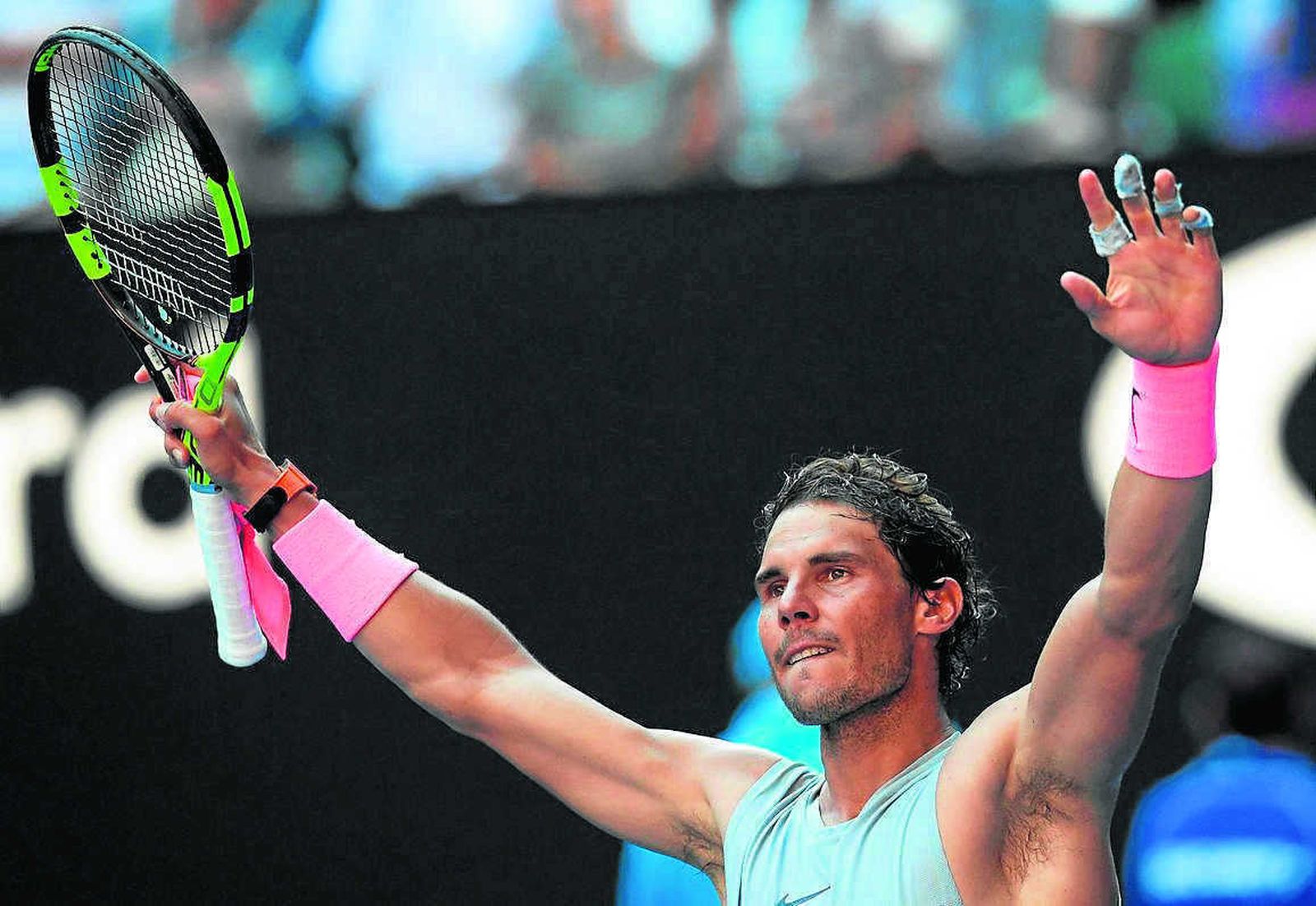 Rafael Nadal celebra su victoria en segunda ronda ante el argentino Leonardo Mayer.