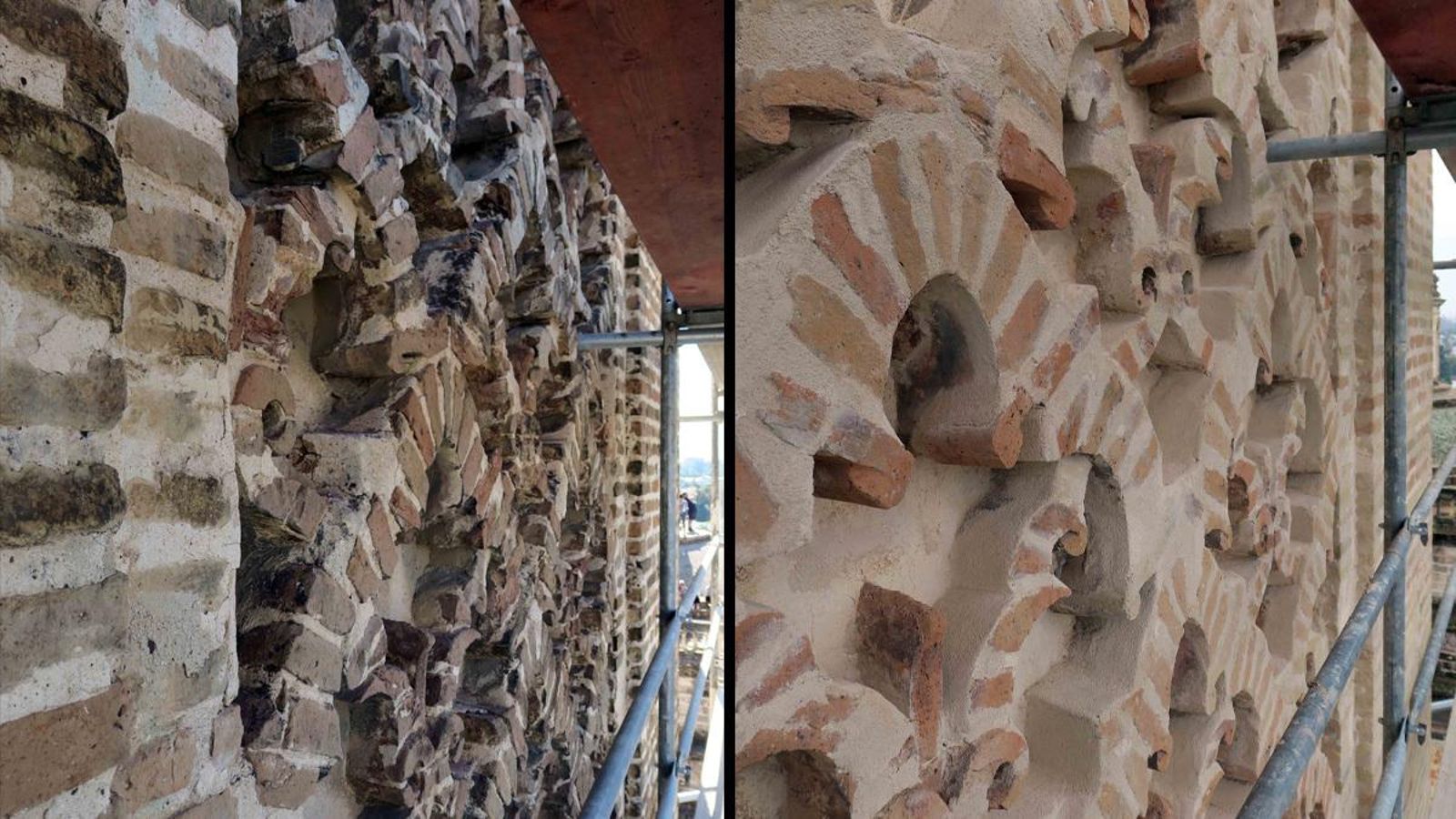 El antes y el después de la intervención en los paños de sebka.