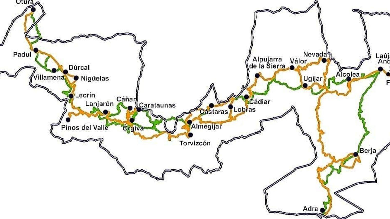 Plano de los municipios que integran la ruta de Boabdil.