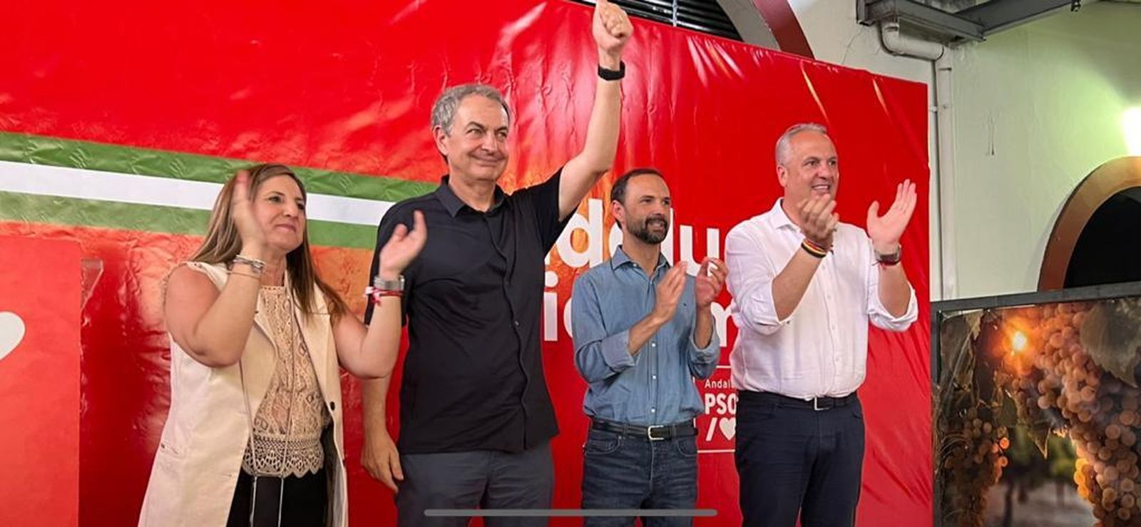 Zapatero junto a Irene García, Víctor Mora y Juan Carlos Ruiz Boix