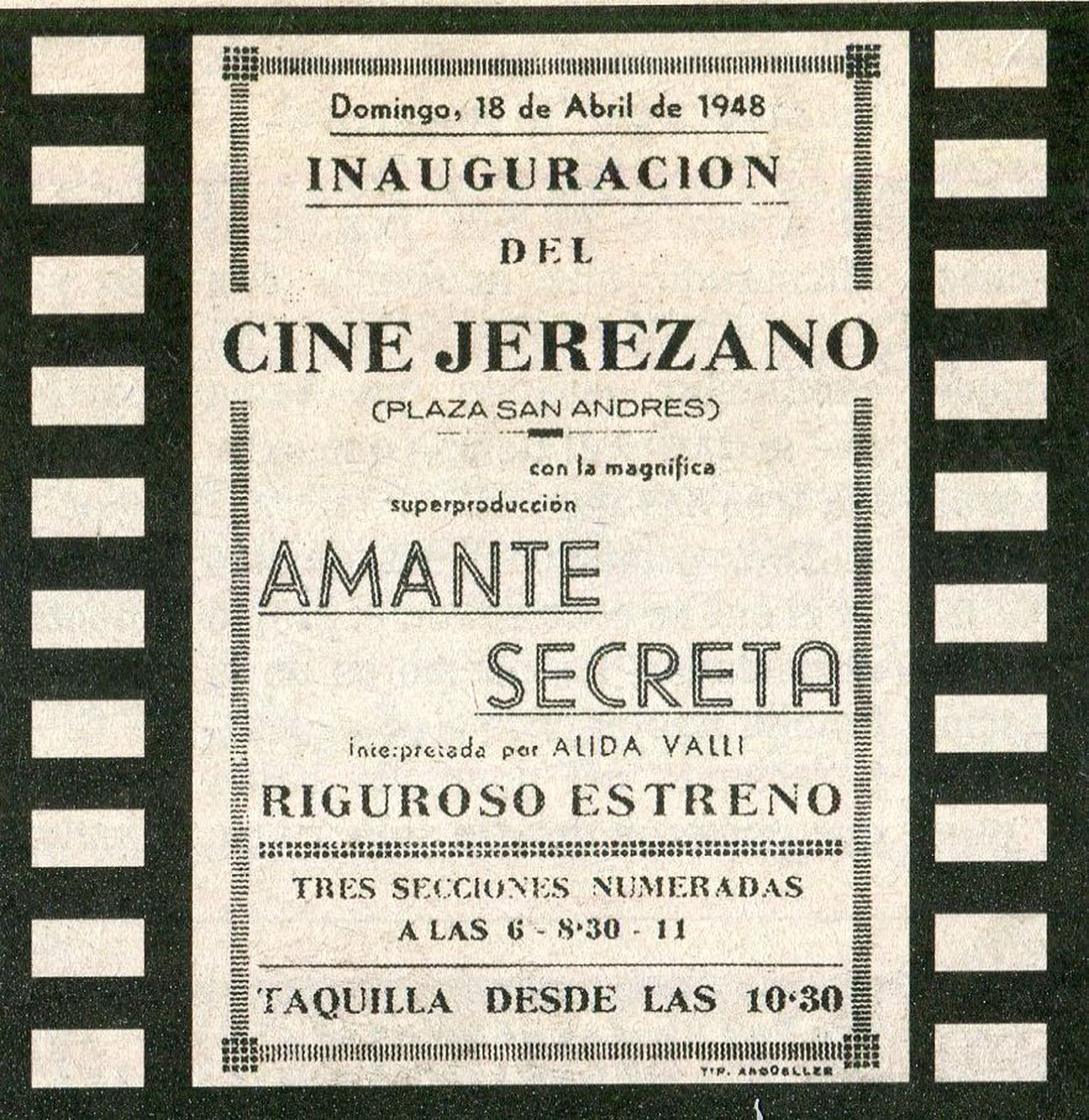 Programa de mano de Amante Secreta en su estreno en Jerez.