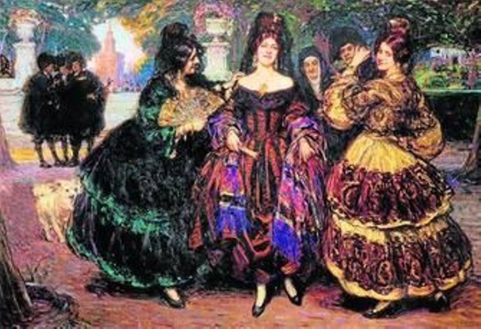 1. 'Damitas y estudiantes', de Gonzalo Bilbao. 2. 'La dama del antifaz', de García Ramos. 3. 'El recomendado', de Jiménez Aranda. 4. 'El bautizo', de Rico Cejudo. 5. 'Maestra de novicias', de Alfonso Grosso. 6. El Alcázar por Bacarisas. 7. García de Vinuesa por Manuel Cabral Bejarano. 8. 'Atardecer a las orillas del Guadaíra', de Sánchez Perrier.