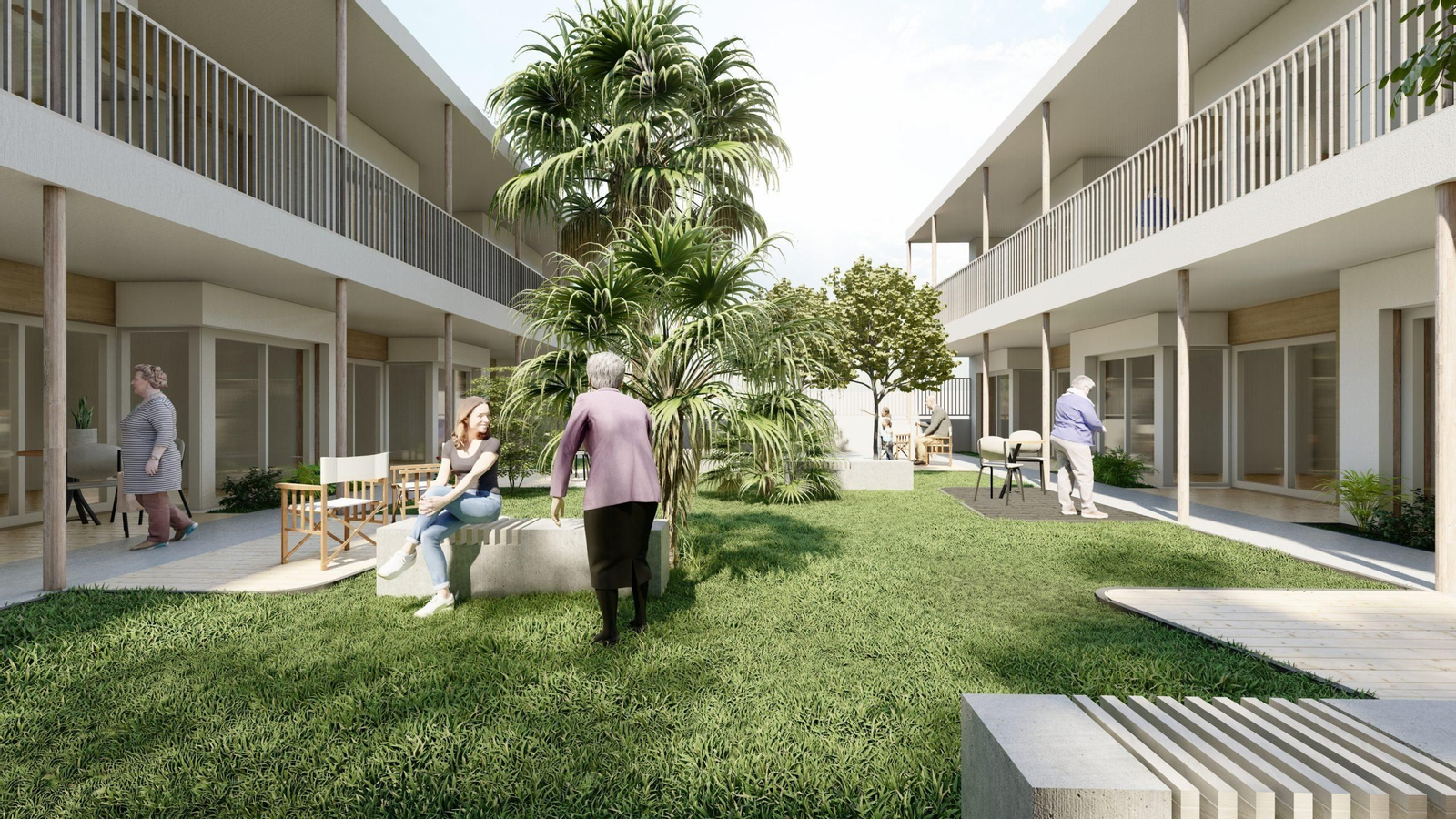 Boceto del edificio de apartamentos tutelados. Así será el futuro geriátrico en el antiguo hotel Palmera Plaza