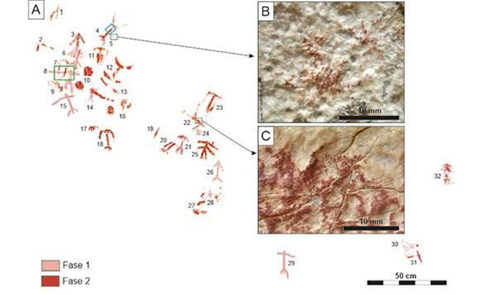 Calco de las pinturas rupestres analizadas en Zújar
