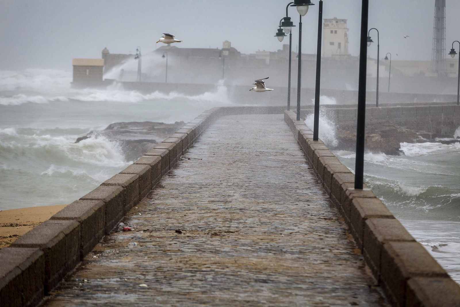 El paseo Fernando Quiñones azotado por el temporal en la mañana de ayer.