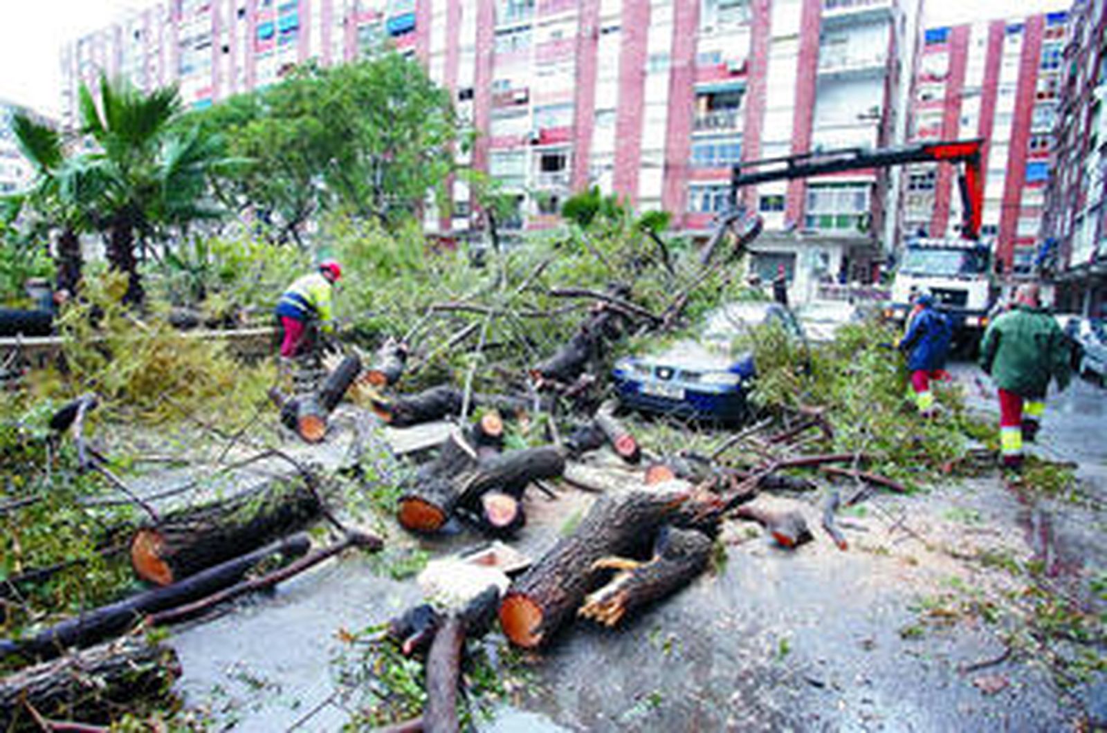 Limpieza de calle Hoyo Higuerón, próxima a Puerto Oncala, donde se registraron los mayores daños.