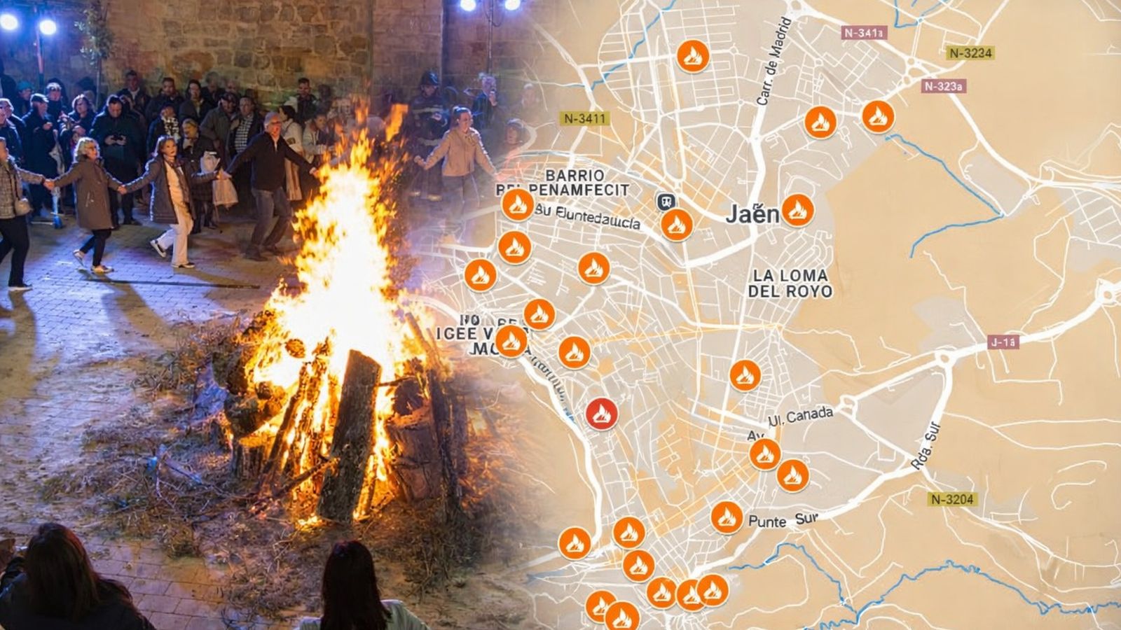 Las Lumbres de San Antón iluminan Jaén en la noche del 17 de enero con 38 hogueras repartidas por toda la ciudad.