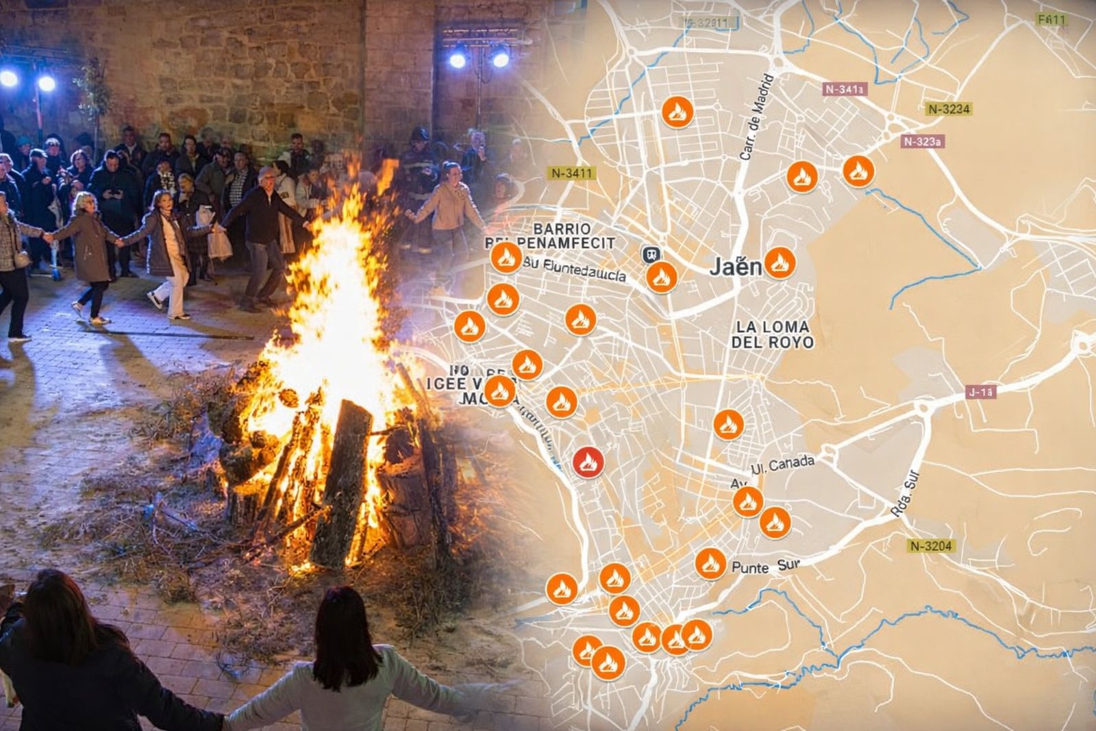 Las Lumbres de San Antón iluminan Jaén en la noche del 17 de enero con 38 hogueras repartidas por toda la ciudad.