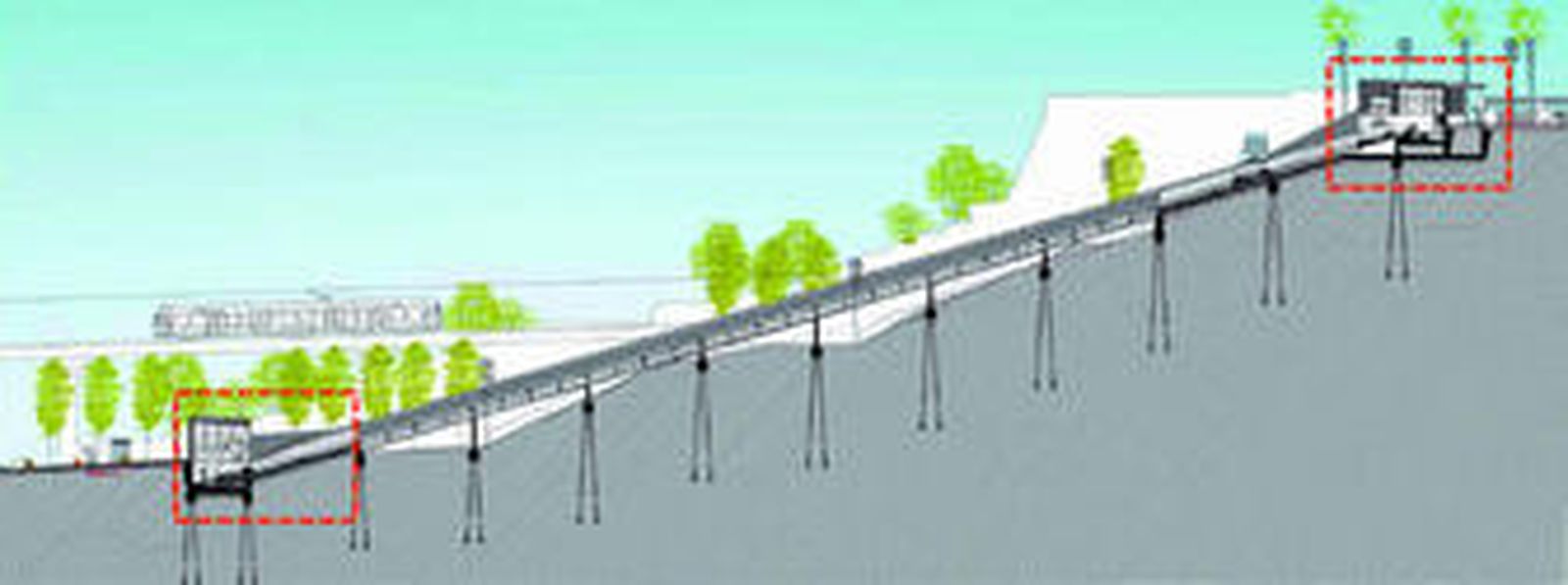 Detalle del ascensor inclinado que conectará el núcleo de Virgen de Loreto con la estación de la línea 1 en San Juan de Aznalfarache.