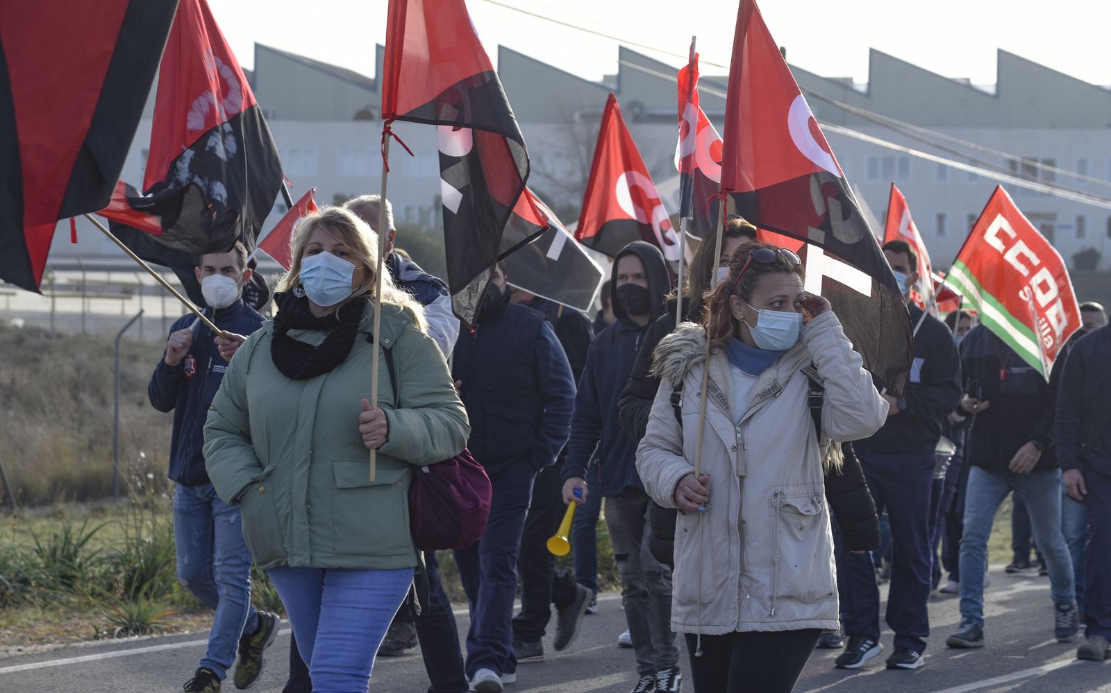 La concentración de trabajadores de la Factoría de Santa Barbara, en imágenes