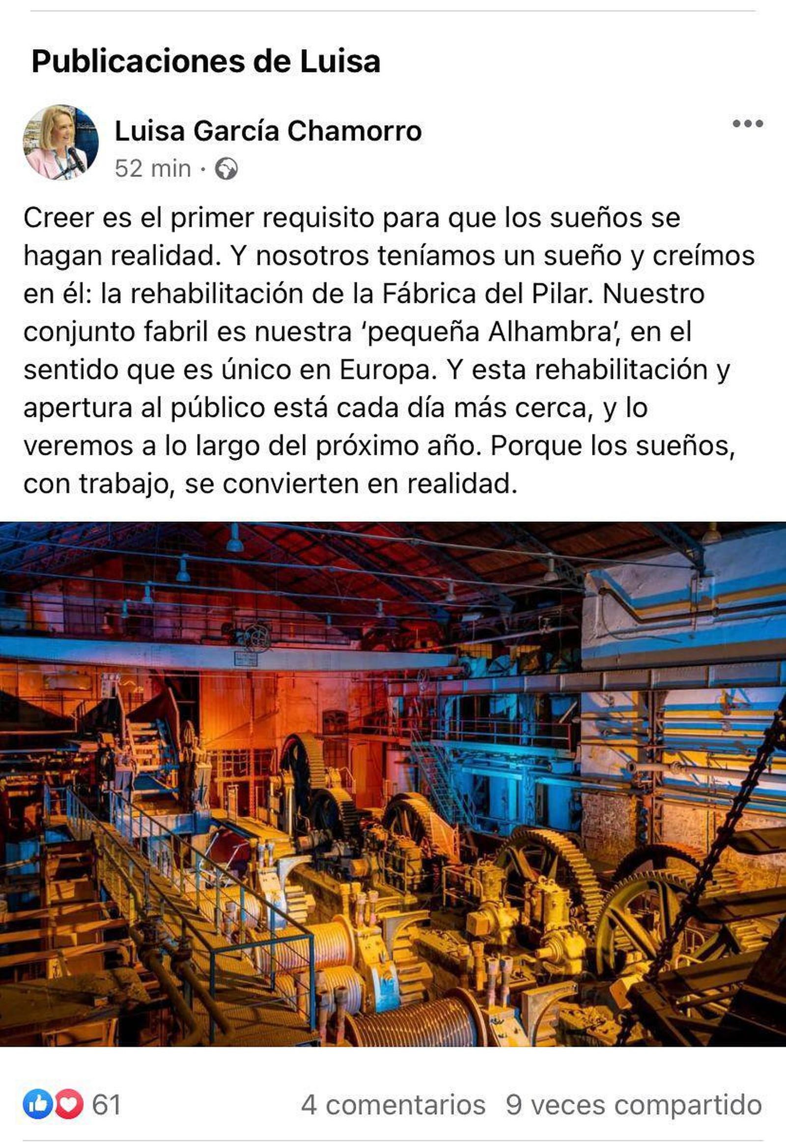 La alcaldesa de Motril compara la Fábrica del Pilar con La Alhambra de Granada