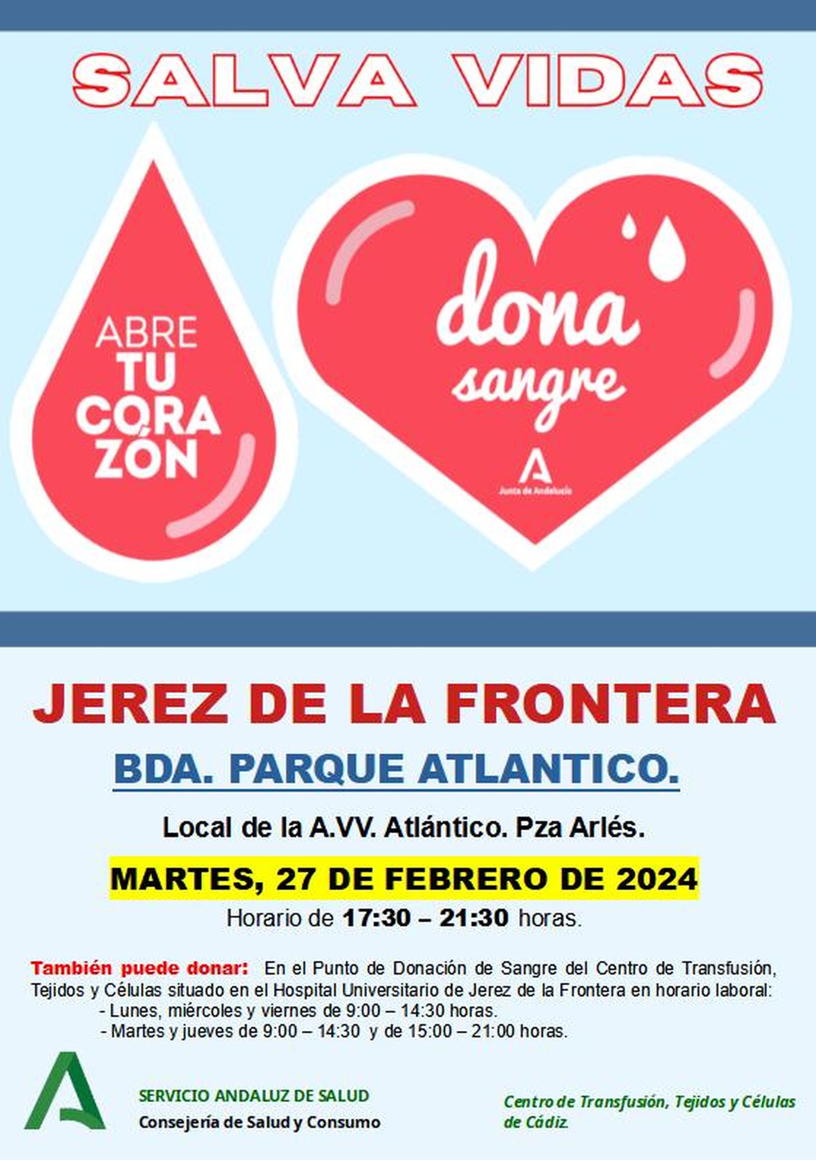 Cartel de la donación de sangre en el Parque Atlántico