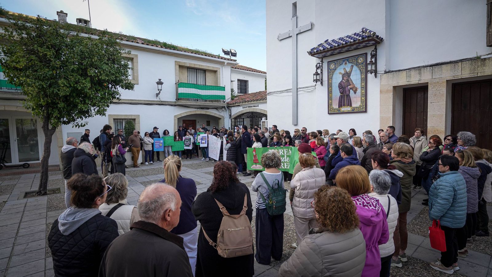 Protesta en el CEIP Tomasa Pinilla, a finales de febrero, en Guadalcacín.