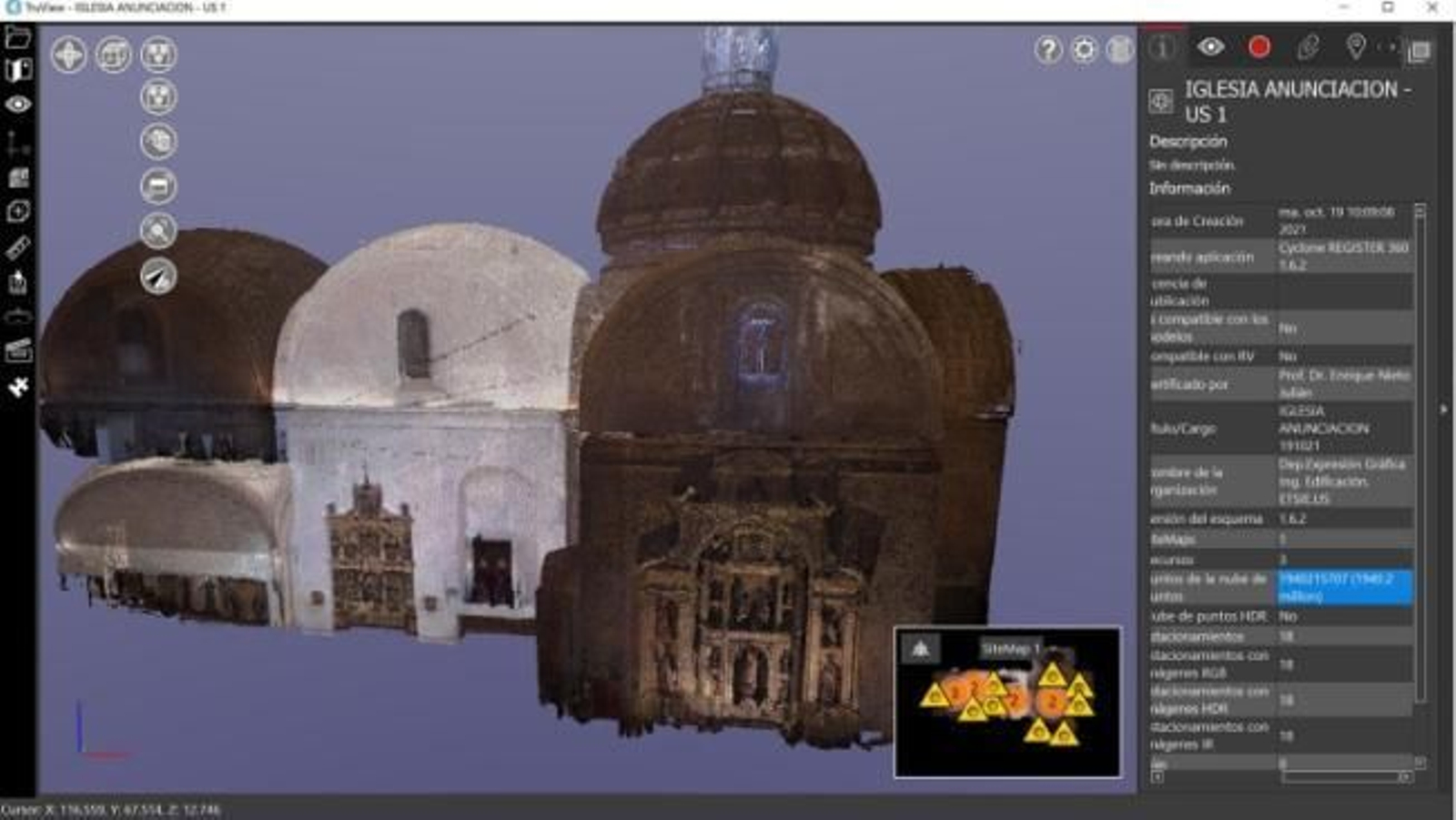 Visualización de la nube de puntos del interior de la Iglesia de la Anunciación.