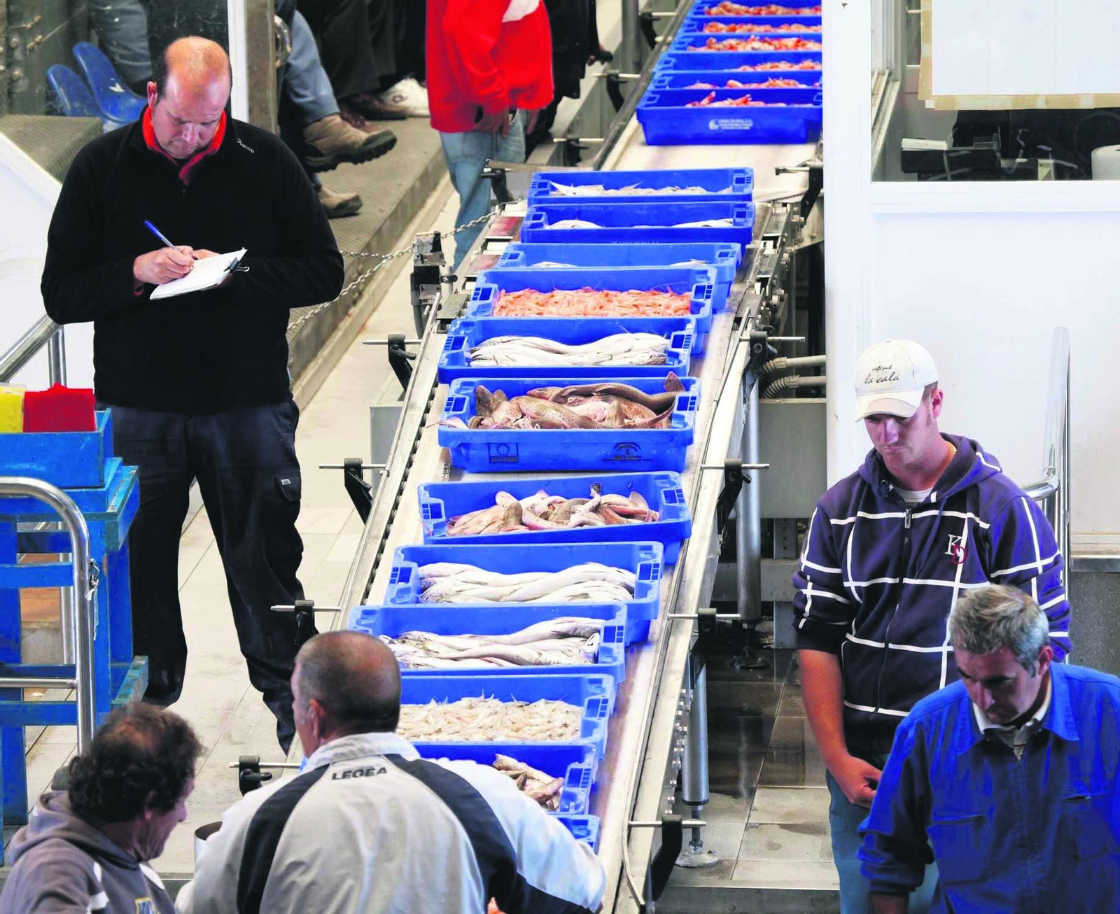 Subasta de pescado y marisco en la lonja de Isla Cristina.