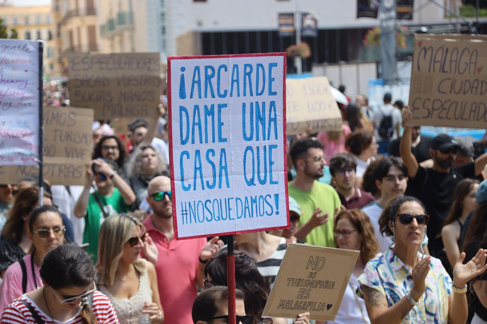Uno de los carteles de la manifestación del 29J en Málaga. Uno de los carteles de la manifestación del 29J en Málaga.