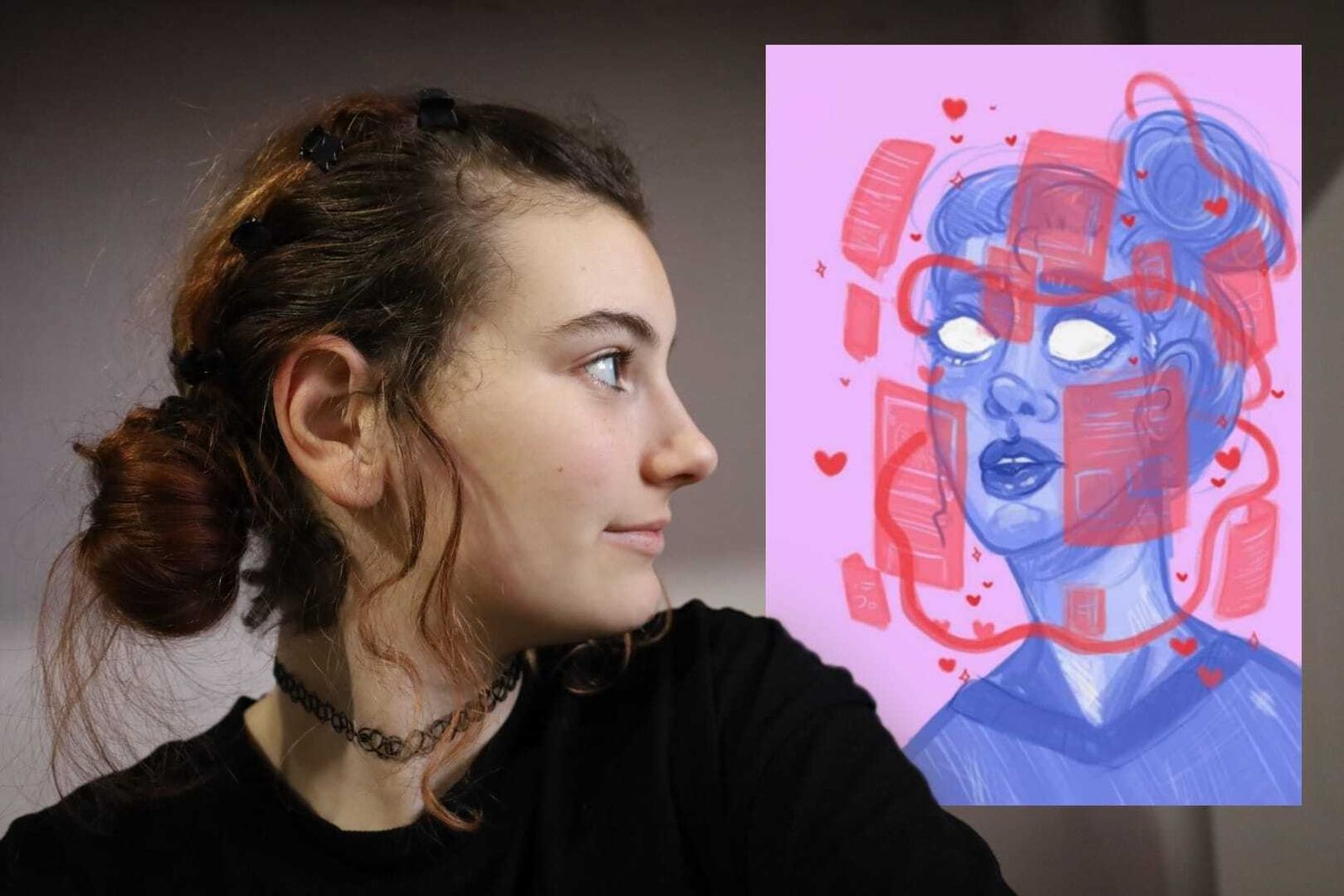 Maia junto a su obra 'Niña Robot'.