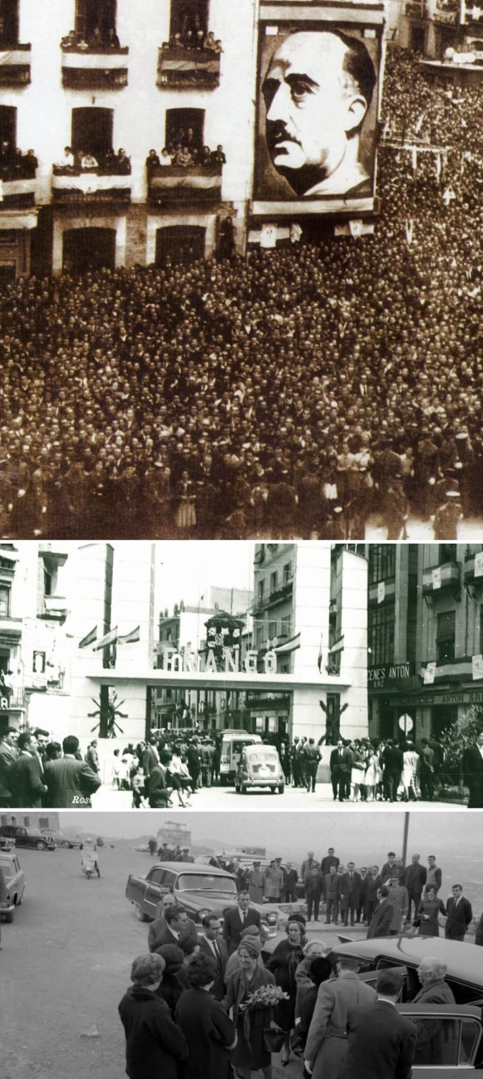 Visita del general Franco y Carmen Polo a Jaén. En la plaza de San Francisco (1956). Arco triunfal construido para la ocasión. Carmen Polo de Franco en la inauguración del Parador de Turismo Castillo de Santa Catalina, Jaén (1965).