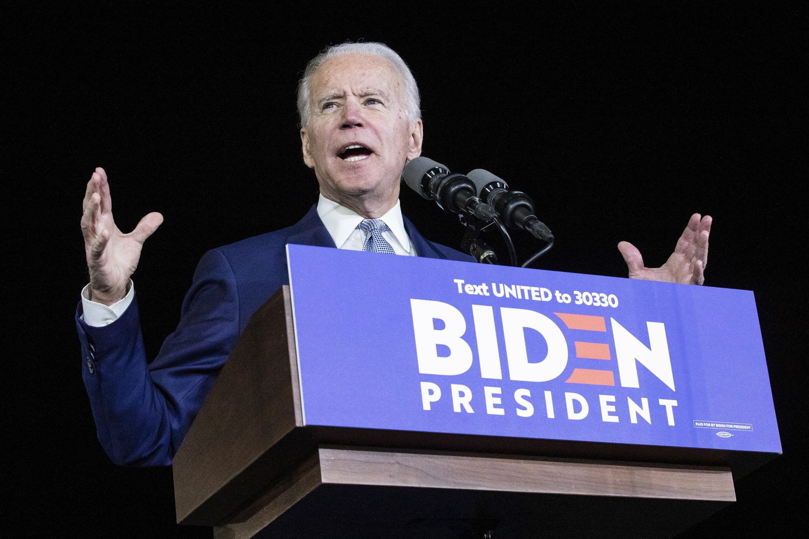 Joe Biden durante el acto que protagonizó en el Baldwin Hills Recreational Center de  Los Angeles durante el 'supermartes'.