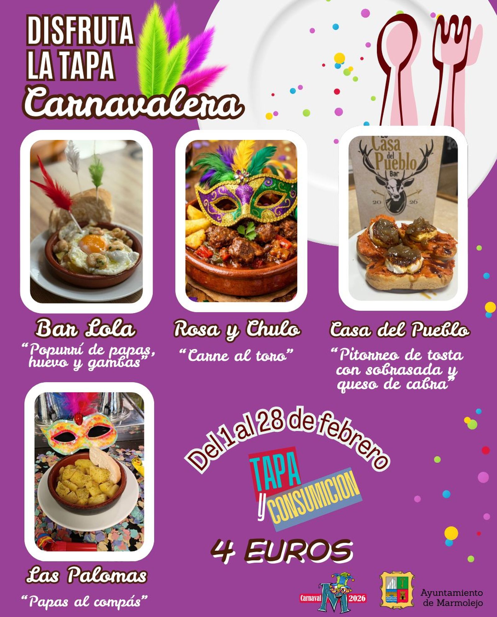 Cartel de la ruta gastronómica del Carnaval de Marmolejo 2026.