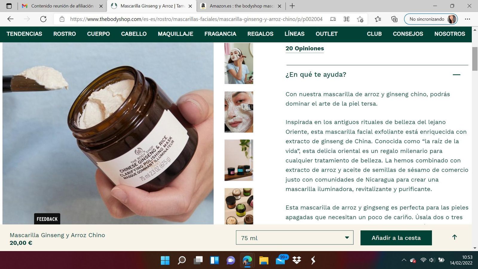 Mascarilla de arroz y ginseng