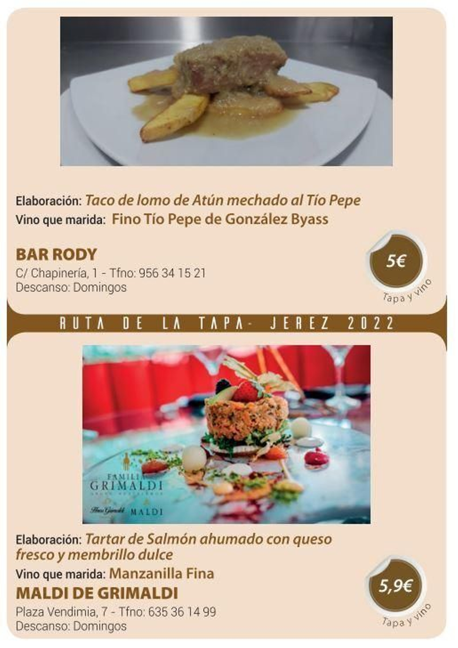 Ruta de la Tapa 'DesTapa Jerez': establecimientos, tapas maridadas y precios