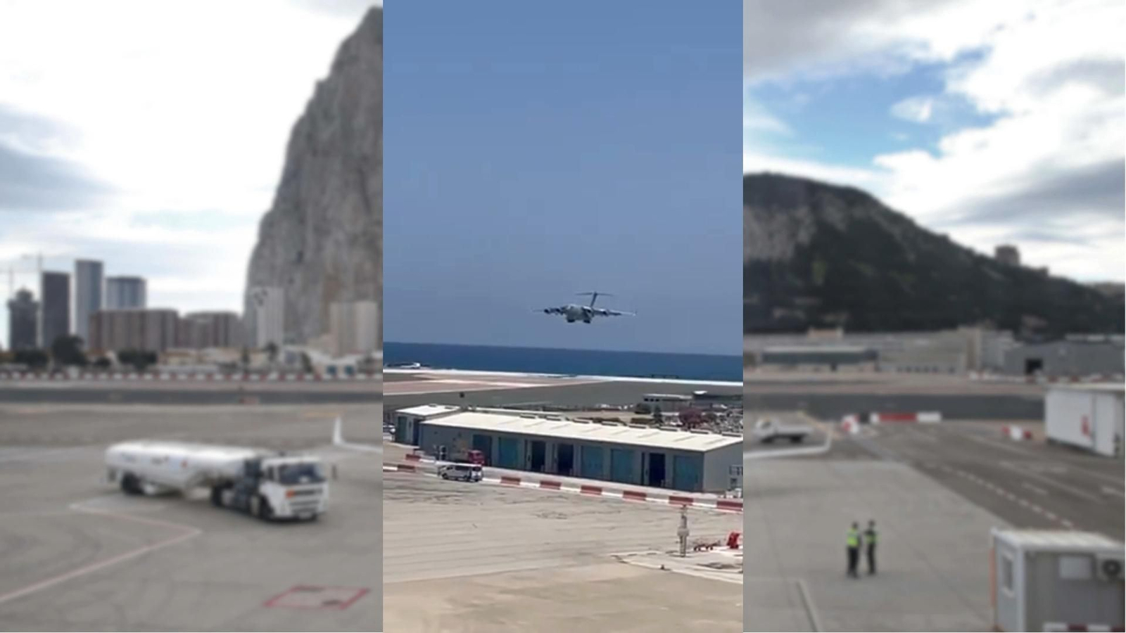 Un avión militar C17 desafía al levante en el aeropuerto de Gibraltar
