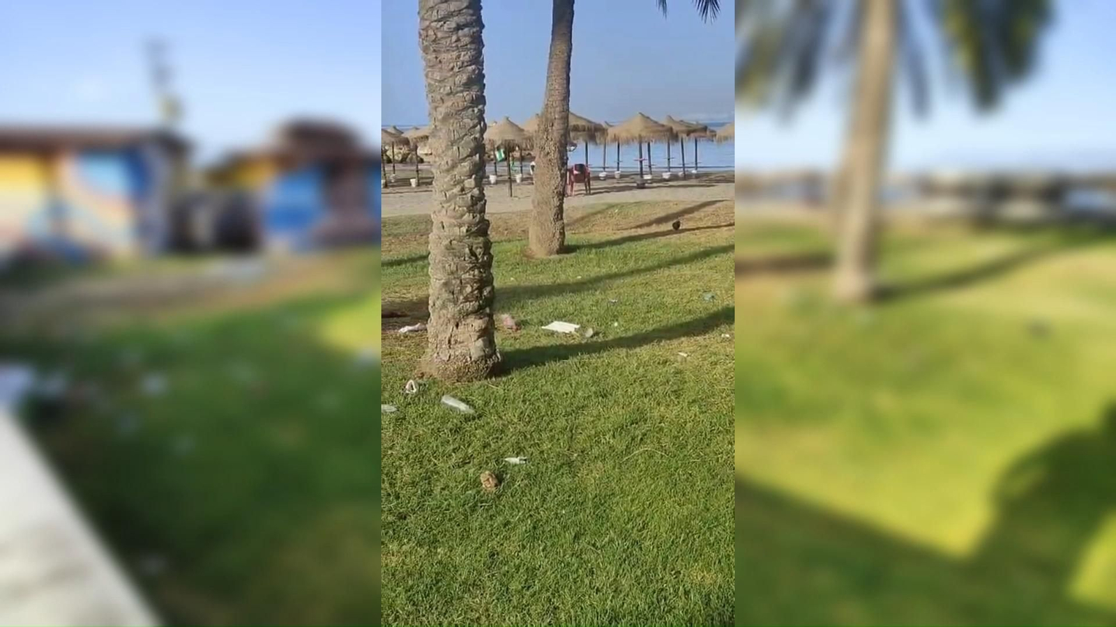 Platos de paella, plásticos y pañales, la basura amontonada en la playa de las Acacias de Málaga