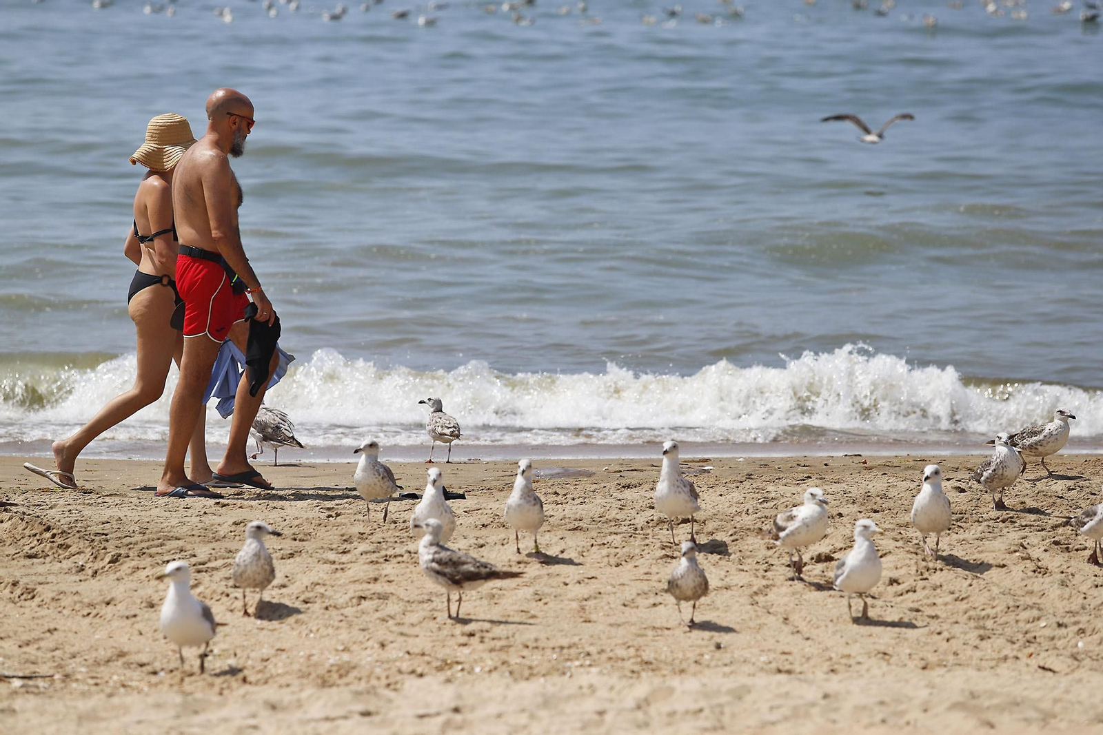 Imágenes del ambiente en las playas de Huelva en el 1 de julio
