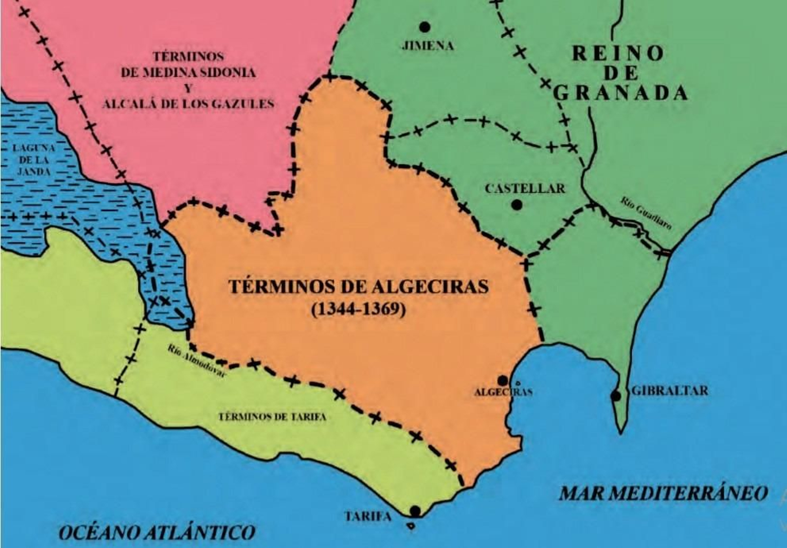 Los términos de Algeciras cristiana desde la conquista de la ciudad por Alfonso XI en 1344 hasta su pérdida en 1369.