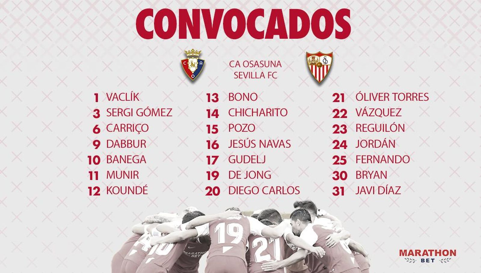 Lista de convocados del Sevilla para Pamplona.