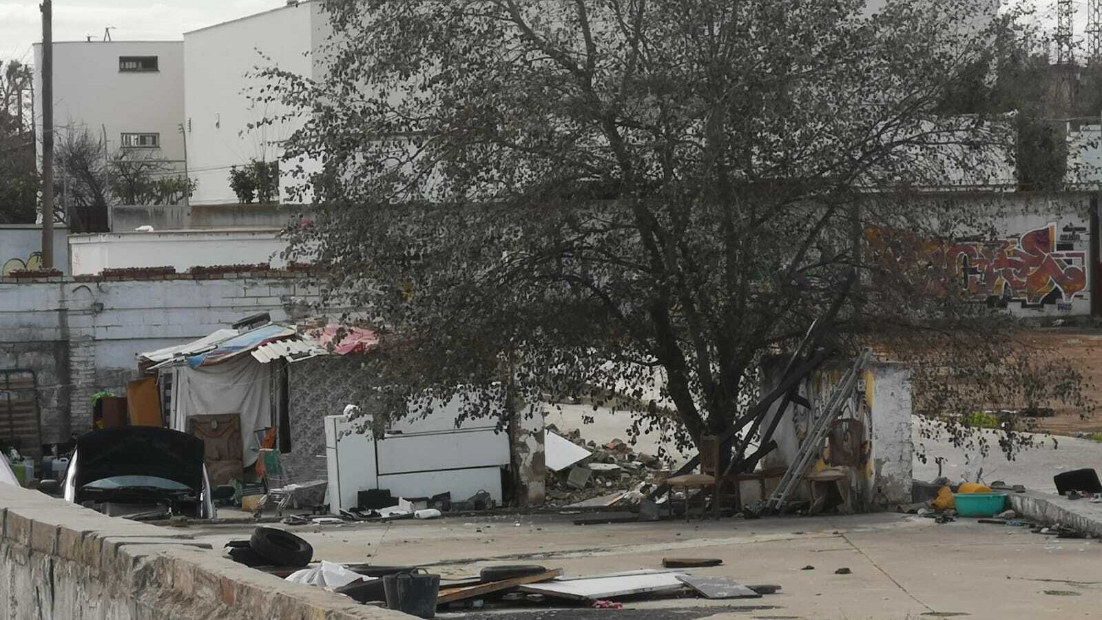 Una chabola, al fondo, instalada en el solar.