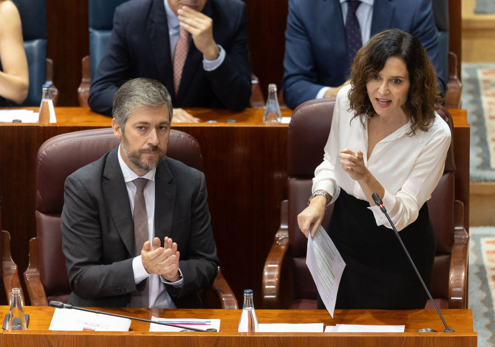 La presidenta de la Comunidad de Madrid, Isabel Díaz Ayuso, este jueves en la Asamblea madrileña.