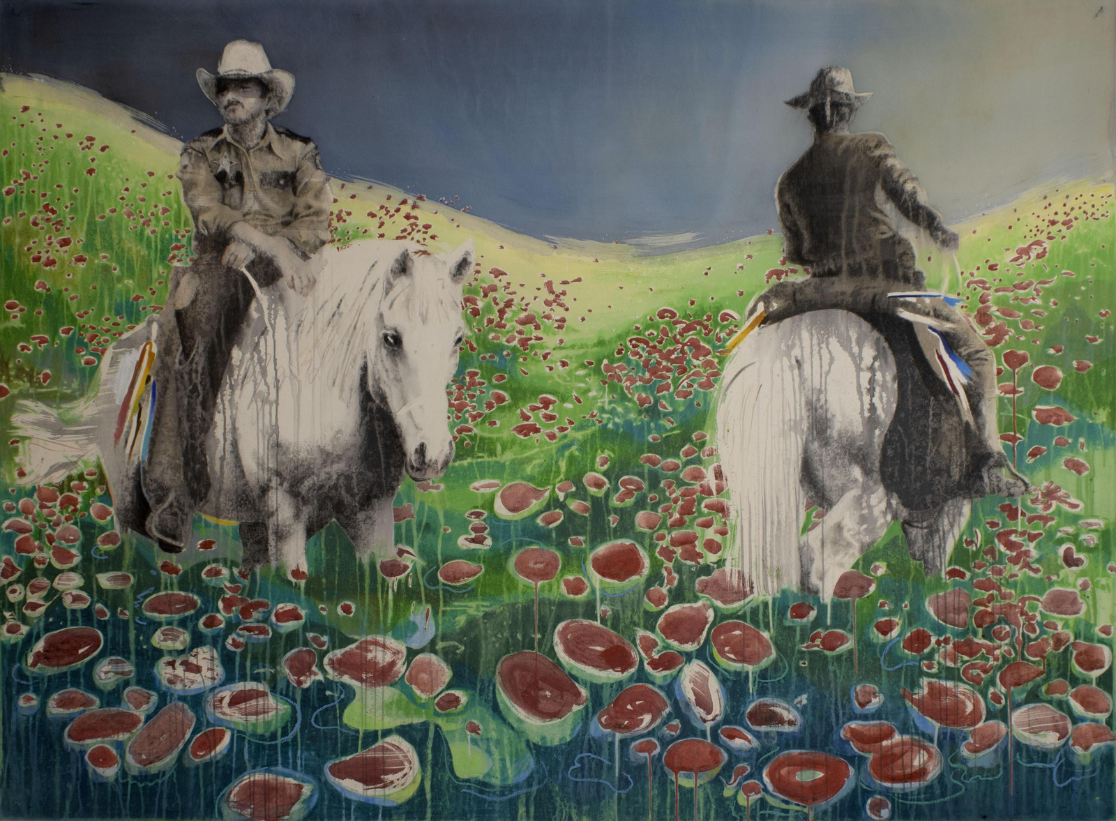 ‘Poppy Seeds’, carbón graso, pastel graso y lápiz de color sobre papel, 2021. ‘Poppy Seeds’, carbón graso, pastel graso y lápiz de color sobre papel, 2021.