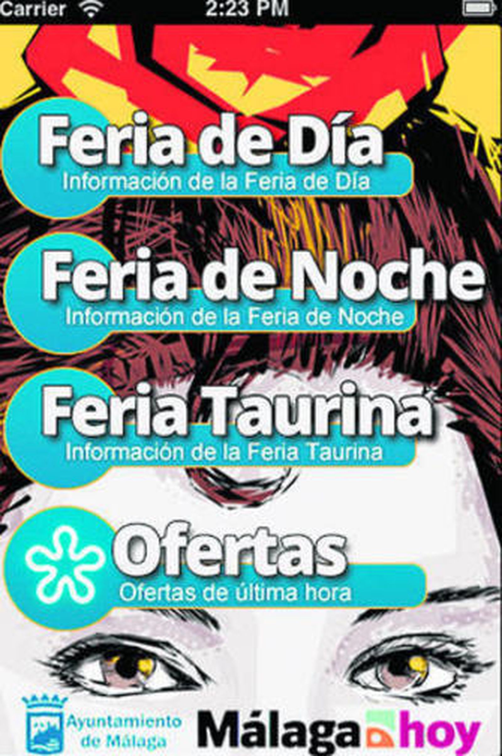 Pantalla inicial de la aplicación 'Feria de Málaga 2013'.