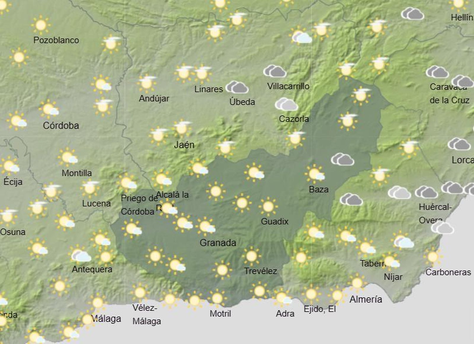 Lluvias y nubosidad en la provincia de Granada aunque suban las temperaturas